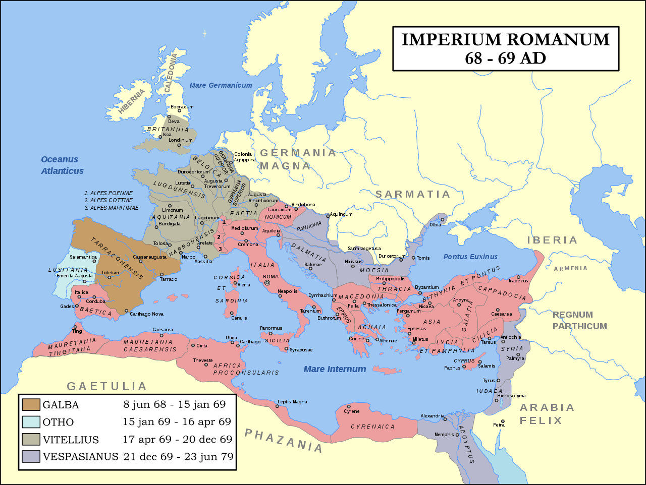 The Roman Empire in 69 CE 