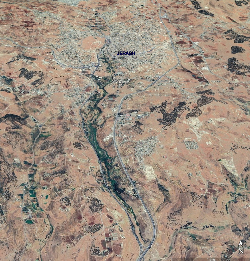 Oblique Satellite View of Jerash and Environs 